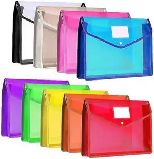 iGolife Plastic File Folder, 9 Pcs Large-Capacity Poly Envelope Expanding File Wallet Document Folder A4 Accordion File Pouch with Label Pocket and Snap Button for School Home Work Office Organization