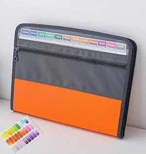 NAFY Expanding File Folder, 13 Pockets Document Organizer with Zipper, A4 Letter Size Portable Accordion Expanding File Folders with 27pcs Multicolor Labels for Home Office School Supplies (Orange)