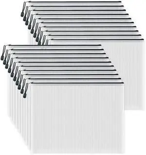 AUSTARK 20 Pcs Zipper File Bags, Plastic Mesh Pouch, Board Game Storage, Waterproof Bags for Office School (B4 Size 15''x11'', White and Black)