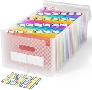 ABC life 26 Pockets Accordian File Folder Organizer Letter Size Expanding File Folder, A4 Portable Document Paper School Organizer, Expandable Multicolor Accordion Filing Folders with Labels