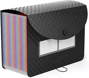 ABC life 26 Pockets Accordian File Organizer,Expanding File Folder/Portable A4 Letter Size Filling Box, Expandable Desktop Accordion Folder, Plastic Paper Document Coupon Organizer with Colored Label