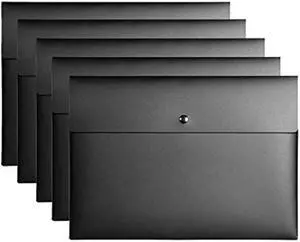 VANRA 5 Pieces A4 Envelopes Folders for Paperwork Plastic Wallets Document Organizer with Snap Button Closure A4 Letter Size (Black)