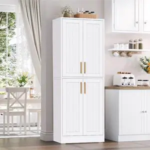 71 Kitchen Pantry Cabinet, Kitchen Cabinet Kitchen Hutch with 2 Drawers and 4 Doors, Freestanding Kitchen Cupboard Pantry Cabinet for Dining Room, White