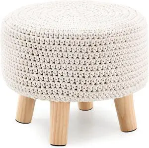 Small Round Ottoman Foot Rest Stool/Seat Ottoman with Velvet and Non-Skid Wooden Legs (Aurantia)