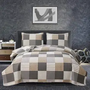 GpLuMy Country-Chic Printed Pre-Washed Quilt Set. Microfiber Fabric Quilted Design. SINGLE Quilt + 1 Sham. MULTI-