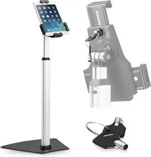 Anti-Theft Tablet Security Stand Kiosk-Heavy Duty Aluminum Metal Floor Standing Mount Tablet Case Holder Display