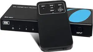 8K 4x1 HDMI 2.1 Switch 4K @ 120hz Switcher 4 in 1 Out, Support HDR, HDR10, Dolby Vision, HLG 48Gbps