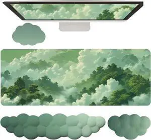 Mouse Pad and Keyboard Wrist Rest 4PCS Extended Forest Mountain Aesthetic Large Desk Mat Pad Set Memory Foam