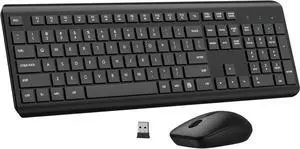 Wireless Keyboard and Mouse Combo, Full Size Silent Ergonomic Keyboard and Mouse, Long Battery Life, Optical Mouse