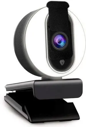 N680E 1080P Webcam with Ring Light, Privacy Cover and Dual Microphone, Advanced Auto-Focus, Adjustable Brightness