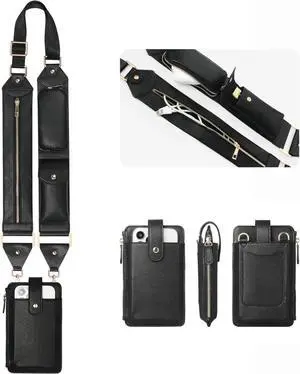 Multi-Purpose Functionality Strap and Universal Phone Holder Set. Suitable for Every Type of Phone, Purse (Black)