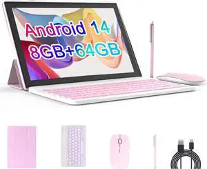 Android 14 Tablet, 10 Inch 8GB RAM+64GB ROM+1TB Expand, 1.8Ghz Quad-core Processor, 2 in 1 Tablets