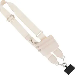 Clip and Go Phone Strap Solid (Cream - Cream Pouch) - Crossbody Phone Strap Chain with Zipper Wallet Pouch