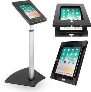 Tablet Stand, Tamper Proof Screen Holder, 27.56'' - 43.31'' Adjustable AntiTheft Floor Stand, Works With 9.7''