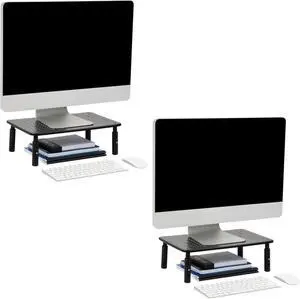 Monitor Stand, Height Adjustable, Ventilated Laptop Riser, Metal, 14.5" L x 9.25" W x 4-5.5" H, Set of 2, Black