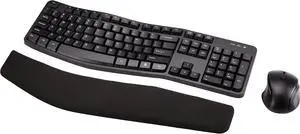Ergonomic Wireless Keyboard and Mouse Combo for Comfortable PC and Laptop Use, 2.4 GHz USB, Black