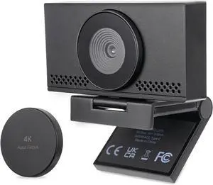 4K Webcam for PC & Laptop with Microphone and Webcam Cover, Auto Light Correction, USB Plug and Play, Black