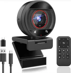 Webcam for PC - 1080p/2K@60FPS HD Web Camera with Remote Control, 8X Digital Zoom Webcam, Privacy Cover