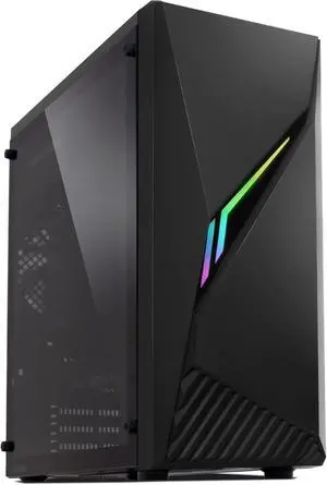 ATX Mid-Tower PC Gaming Computer Case with Spectrum RGB Lighting Strip, Control Button, Black