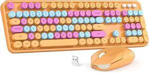 Wireless Keyboard and Mouse Combo, Colorful Computer Full Size 2.4G Plug and Play Wireless Typewriter Keyboard and Mouse Set (Orange Colorful)