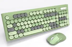 Wireless Keyboard Mouse Combo, Full Size Colorful Round Keycaps Bluetooth Keyboard with Numeric Keypad, (Green)