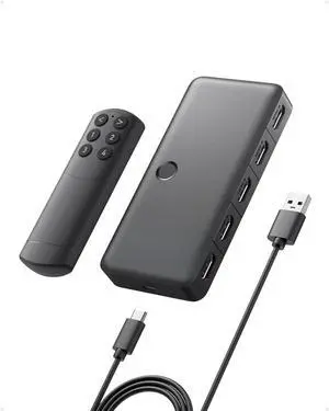 HDMI Switch, 4K@60Hz HDMI Switcher, 4 in 1 Out with Smooth Finish, Supports HDR, 3D, Dolby, DTS