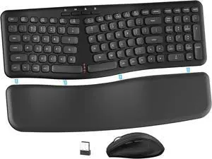 Ergonomic Wireless Keyboard and Mouse Combo, Split Design with Detachable Wrist Rest, 2.4G Full Size