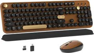 Colorful Wireless Computer Keyboard and Mouse Combo with Round Typewriter Keycaps, 2.4GHz Wireless for Windows, Mac, PC(Black-Brown)