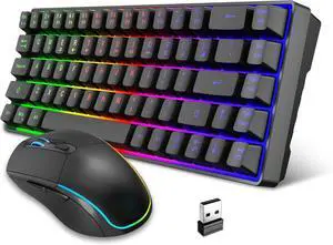 Wireless Gaming Keyboard and Mouse Combo,LED Backlit Rechargeable 2000mAh Battery,Small Membrane But Mechanical Feel Keyboard