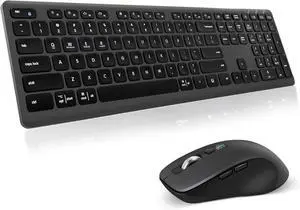 Wireless Keyboard Mouse Combo, 2-in-1 USB Receiver and Two Bluetooth, Multi Device Silent Design for Computer, Laptop, MacBook and iPad.