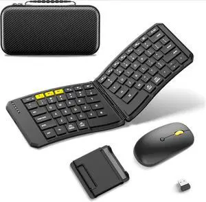 Ergonomic Foldable Keyboard and Mouse, KM09 Split Folding Bluetooth Keyboard Combo, 2.4G + BT5.0 x2, Mouse for iOS Android Windows MacOS