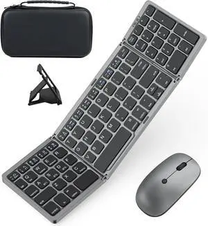 Foldable Keyboard and Mouse for Laptop, Travel Bluetooth Folding Keyboard Mouse with Portable Case, 2.4G Wireless & Bluetooth