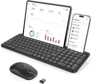 Multi-Device Bluetooth + 2.4G Wireless Keyboard Mouse with Tablet Holder for MacBook/Windows Computer, iOS/Andriod Tablet Phone, Black