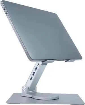 Adjustable Laptop Stand With 360 Rotating Base, Foldable Ergonomic Riser for Desk, Metal Holder Collapsible, Fits 13-17" MacBook