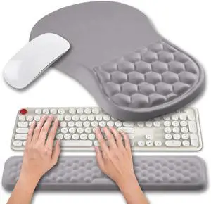 Ergonomic Mouse Pad Wrist Support & Wrist Rest For Computer Keyboard Set, (2In1 Set,Neutral Gray )