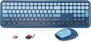 Wireless Keyboard and Mouse Combo, Full-Size Retro Typewriter Keyboard with Round Keycaps, Ergonomic Design for Windows PC -Blue