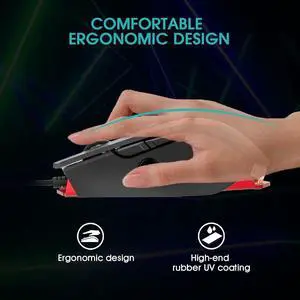 Gaming Mouse Wired, 5 Adjustable Moving Speed Up to12,000DPI,Ergonomic Gamer Optical Computer Mice with Breathing RGB Light, Sniper Button, Compatible with Windows/Mac/Linux/Android
