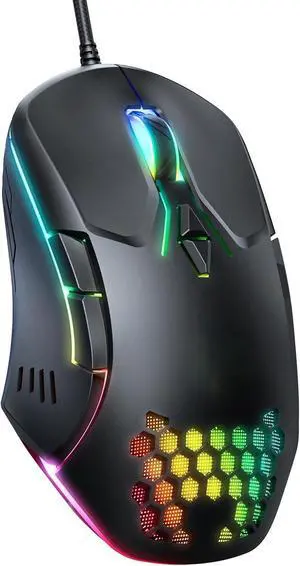 Wired PC Gaming Mouse: High Precision Sensor,RGB Backlit, Adjustable DPI, 7 Buttons Programmable,Ergonomic mice for Office & Gaming on Windows/Mac/Linux/Chrome-Black