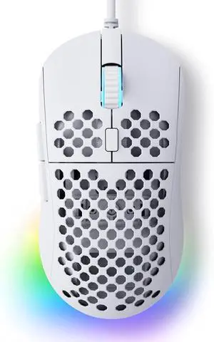Falcon M1SE Ultralight Honeycomb Gaming Mouse, High-Precision 12800DPI Optical Sensor, 6 Programmable Buttons, Customizable RGB, Drag-Free Paracord, Ergonomic, Wired - Matte White
