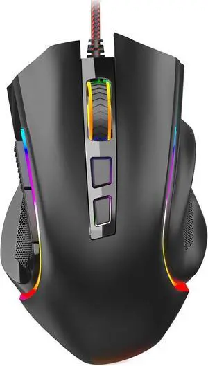 M602 Gaming Mouse, Ergonomic RGB Gaming Mouse Wired with 7200 Adjustable DPI, 9 Programmable Buttons, Professional Software for Gamer Office [Black]