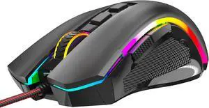 M602 Gaming Mouse, Ergonomic RGB Gaming Mouse Wired with 7200 Adjustable DPI, 9 Programmable Buttons, Professional Software for Gamer Office [Black]