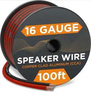 16 Gauge AWG 100ft Speaker Wire Cable (Red/Black) True Spec and Soft Touch Speaker Wire Audio Cable (Great Use for Car Speakers Stereos Home Theater Speakers Surround Sound Radio)