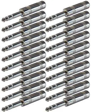 14 Plugs for Patch Cables Balanced Cables Snakes TRS Male Stereo 14 Inch Phono 63mm Phone Plug Bulk 20 Pack