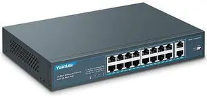 18 Port PoE Switch, 16 PoE+ Port 100Mbps, 2 Uplink Gigabit, 250W Built-in Power, 802.3af/at, Rackmount Unmanaged Plug and Play