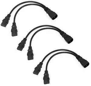 for3Pack UPS Server Y Splitter C14 to 2 x C13 Power Adapter Cable Cord 30cm