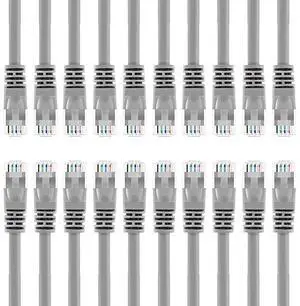 FOR 20 Pack Cat 6 Ethernet Cable Cat6 Snagless Patch 1 Foot Computer LAN Network Cord Gray