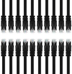 20 Pack Cat 6 Ethernet Cable Cat6 Snagless Patch 2 Feet Computer LAN Network Cord Black