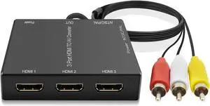 3 Port HDMI to RCA Converter HDMI to AV Adapter for Older TV HDMI to Composite Converter for Fire Stick Roku PS4 Appler TV HD Play PC DVD Players etc.