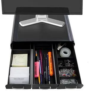 2MONSTA3DBLK PC Laptop IMAC Monitor Stand and Desk Organizer with 3 Draws for Storage 2Pack Black