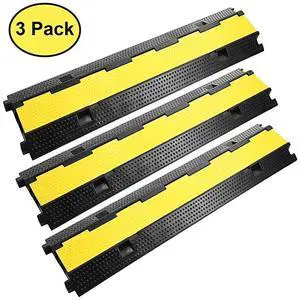 3 Pack Dual Channel Rubber Cable Protector Ramp 2 Channel Traffic Speed Bump 11000lbs Capacity Heavy Duty Hose Cable Track Protector Protective Cover Wires Concealer wFlipOpen Top Cover